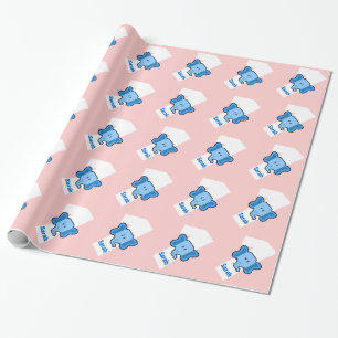 1st Birthday ELEPHANT Year Old Custom Girl Name Wrapping Paper