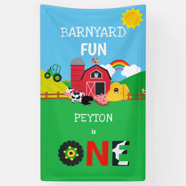 1st Birthday Farm Animals Barnyard Fun Kids Banner | Zazzle