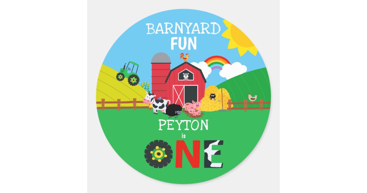 1st Birthday Farm Animals Barnyard Fun Kids Cute Classic Round Sticker ...
