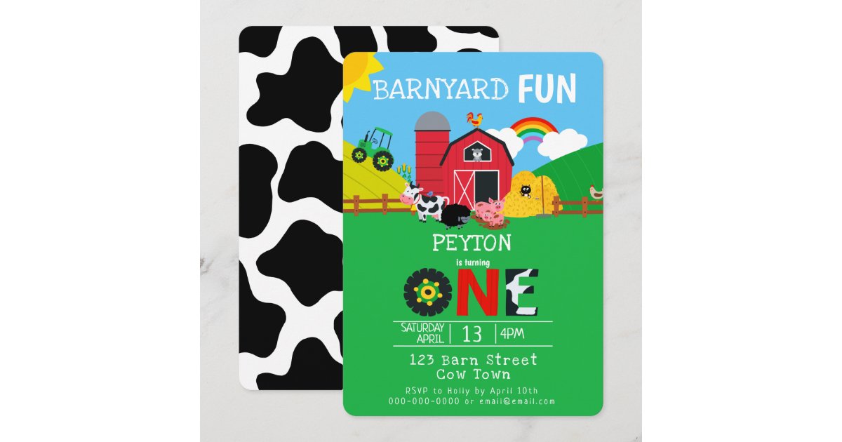 1st Birthday Farm Animals Barnyard Fun Kids Cute Invitation | Zazzle