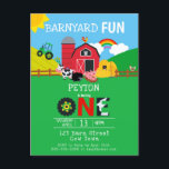 1st Birthday Farm Animals Barnyard Fun Kids Cute Invitation Postcard<br><div class="desc">1st Birthday Farm Animals Barnyard Fun Kids Postcard Invitation. Personalize with name for first birthday. Farm animals,  barn,  pig,  cow,  sheep,  rainbow,  tractor,  farm-themed party supplies. www.SamAnnDesigns.com</div>