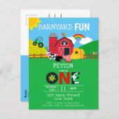1st Birthday Farm Animals Barnyard Fun Kids Cute Invitation Postcard (Front/Back)