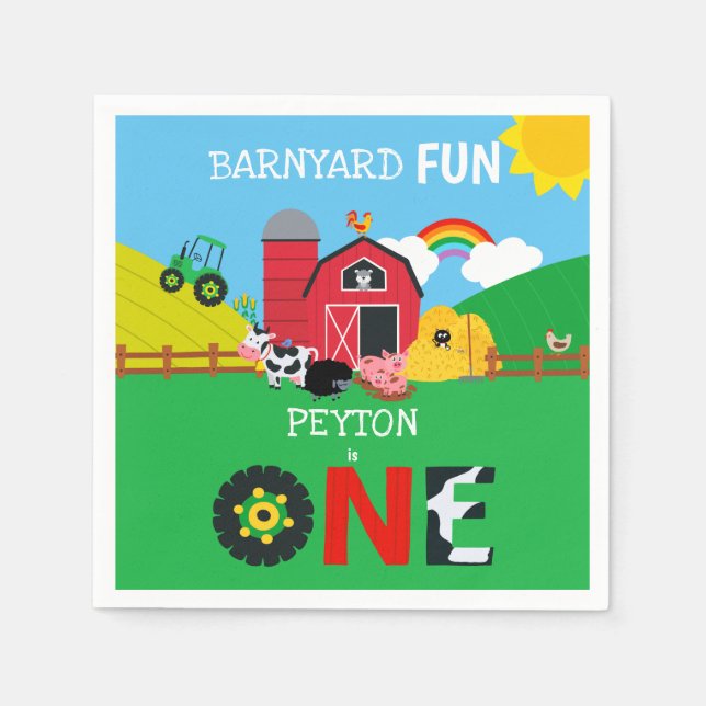 1st Birthday Farm Animals Barnyard Fun Kids Cute Napkins (Front)