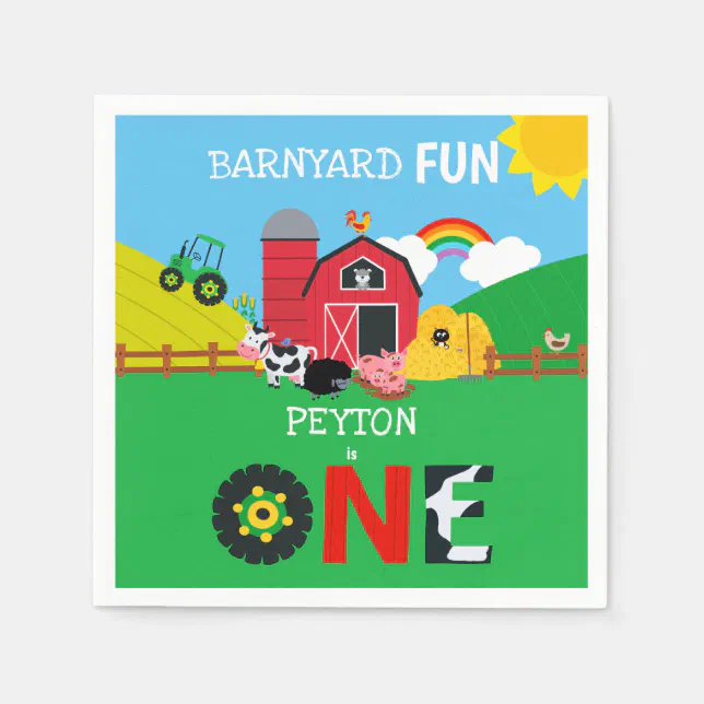 1st Birthday Farm Animals Barnyard Fun Kids Cute Napkins | Zazzle