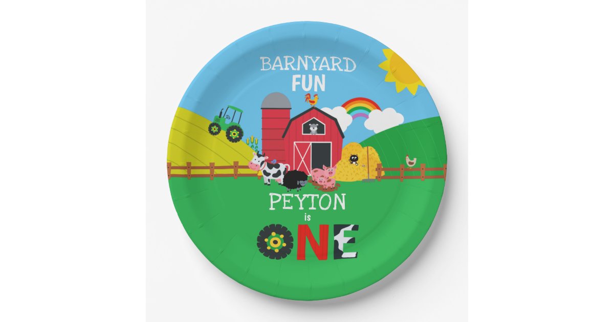 1st Birthday Farm Animals Barnyard Fun Kids Paper Plates | Zazzle