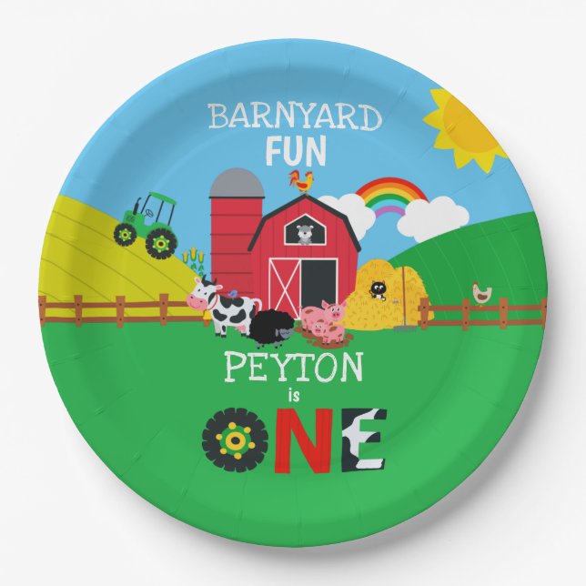 1st Birthday Farm Animals Barnyard Fun Kids Paper Plates (Front)
