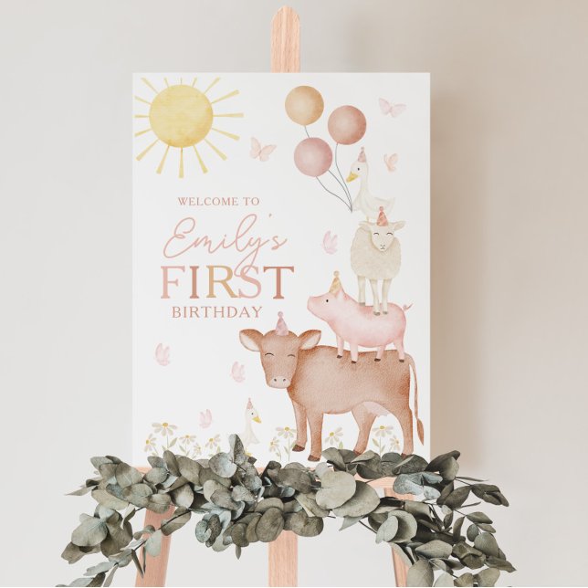 1st Birthday Farm Animals Barnyard Party Boys Foam Board (Farm Animal 1st Birthday Welcome Sign)