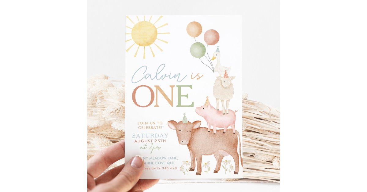 1st Birthday Farm Animals Barnyard Party Boys Invitation