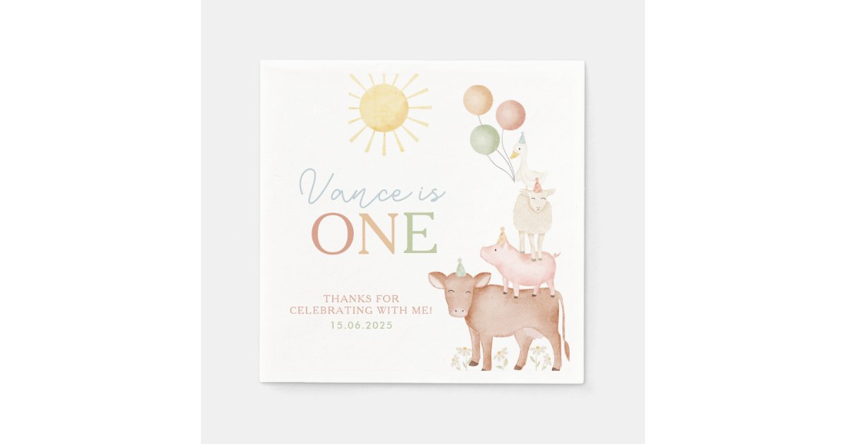 1st Birthday Farm Animals Barnyard Party Boys Napkins | Zazzle