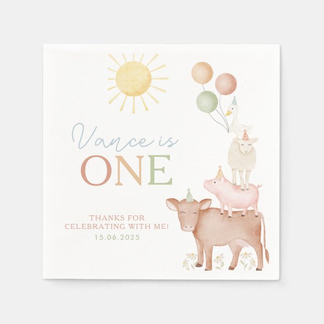 1st Birthday Farm Animals Barnyard Party Boys Napkins (Front)