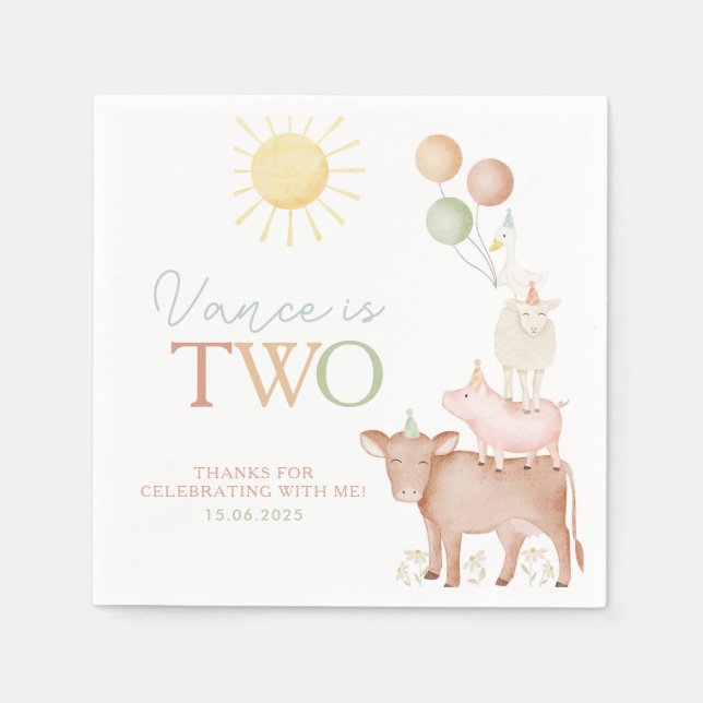 1st Birthday Farm Animals Barnyard Party Boys Napkins (Front)