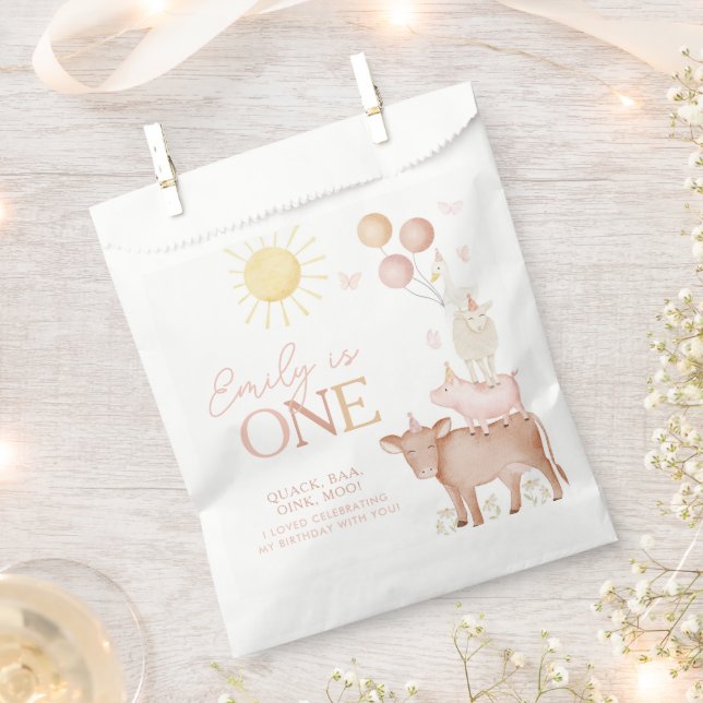 1st Birthday Farm Animals Barnyard Party Girls Favor Bag (Clipped)