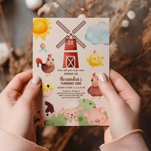 1st Birthday Farm Animals Barnyard Party Invitation