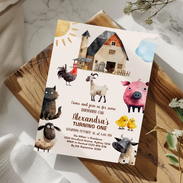 1st Birthday Farm Animals Barnyard Party Invitation | Zazzle