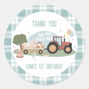 1st Birthday Farm Animals Party Classic Round Sticker