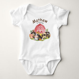 1st Birthday Farm barnyard cute animals, I’m one   Baby Bodysuit