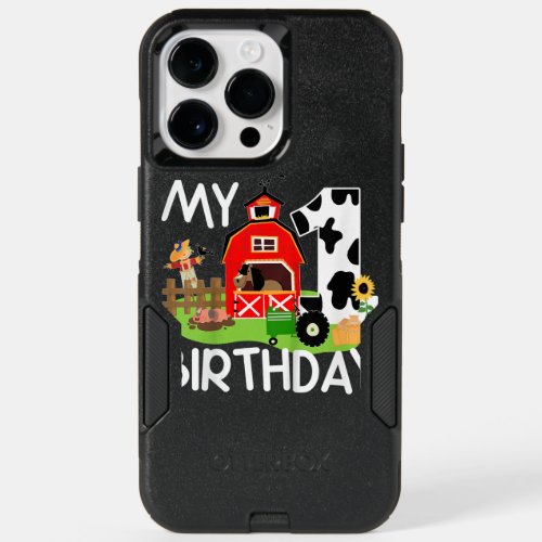  1st Birthday  Farm Tractor Pig Horse Cow Chicken  OtterBox iPhone 14 Pro Max Case