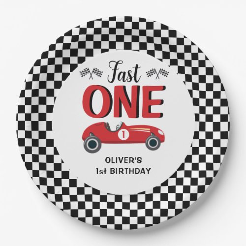 1st Birthday Fast One Racing Car Party  Paper Plates