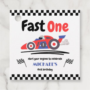 1st Birthday Fast One Red Blue Race Car Favor Tags