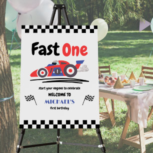 1st Birthday Fast One Red Blue Race Car Foam Board