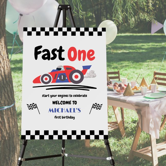 1st Birthday Fast One Red Blue Race Car Foam Board (Creator Uploaded)