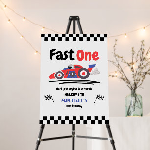 1st Birthday Fast One Red Blue Race Car Foam Board