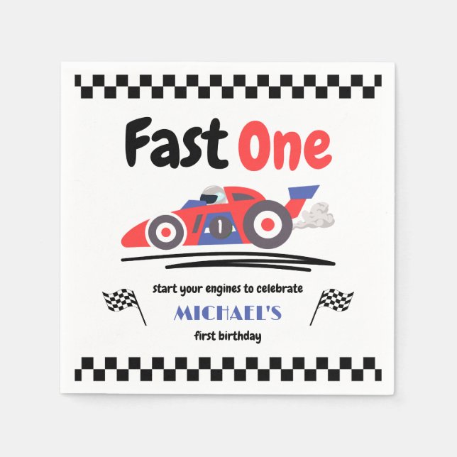 1st Birthday Fast One Red Blue Race Car Napkins (Front)