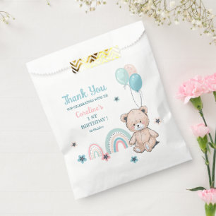 1st Birthday Favor Bags feature a cute teddy bear.