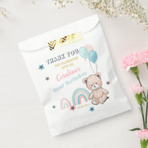 1st Birthday Favor Bags feature a cute teddy bear.