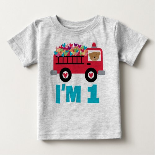 1st Birthday Fire Truck Fireman Boys T_shirt