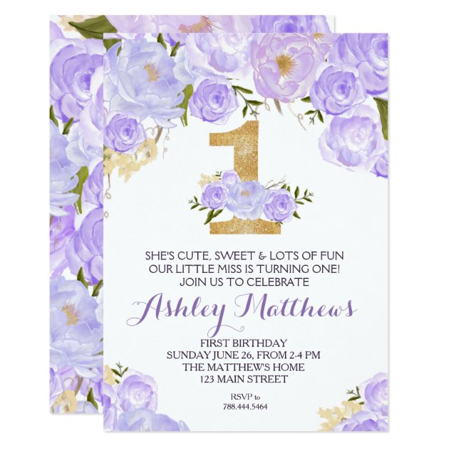 1ST Birthday FIRST Beautiful Floral Invitation, Card
