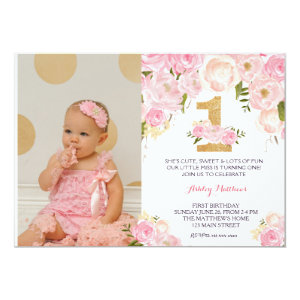 1ST birthday  FIRST Beautiful Floral Invitation, Card
