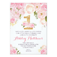 1ST birthday FIRST Beautiful Floral Invitation, Invitation