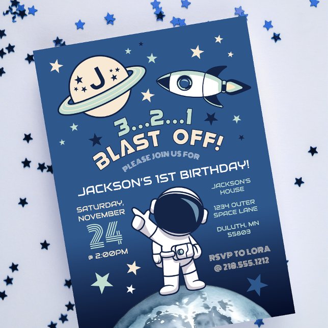 1st Birthday First Trip Around the Sun Birthday Invitation (Outer Space Out of this World 1st Birthday Invitation)