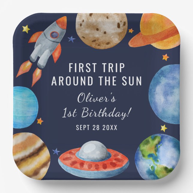 1st Birthday First Trip Around the Sun  Paper Plates (Front)
