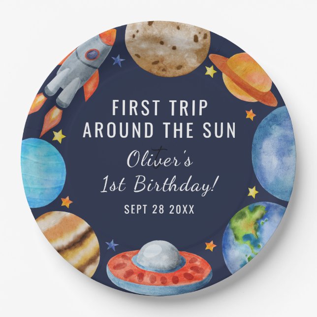 1st Birthday First Trip Around The Sun Party  Paper Plates (Front)