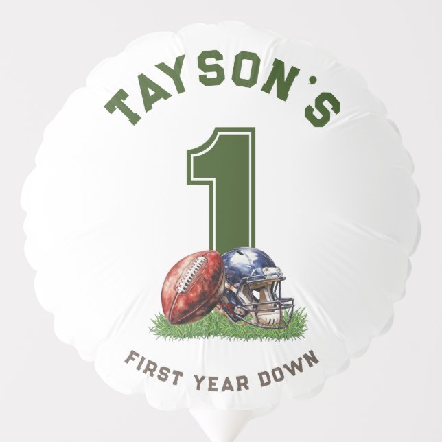 1st Birthday First Year Down American Football Balloon (Front)