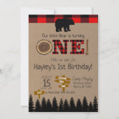 1st Birthday Flannel Little Bear Theme Birthday Invitation (Front)