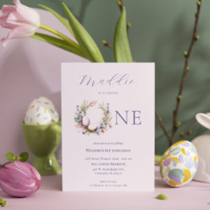 1st Birthday Floral Easter Eggs Wreath Invitation