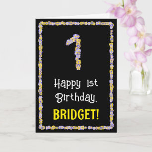 1st Birthday: Floral Flowers Number, Custom Name Card