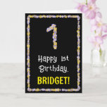 [ Thumbnail: 1st Birthday: Floral Flowers Number, Custom Name Card ]