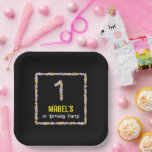 [ Thumbnail: 1st Birthday: Floral Flowers Number, Custom Name Paper Plates ]