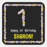 [ Thumbnail: 1st Birthday: Floral Flowers Number, Custom Name Sticker ]