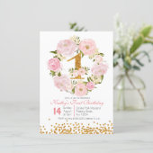 1st Birthday Floral girl Invitation Card (Standing Front)