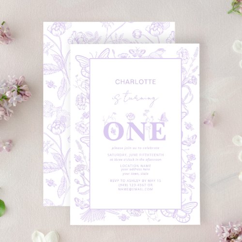 1st Birthday Floral Lilac Flowers Is Turning One Invitation