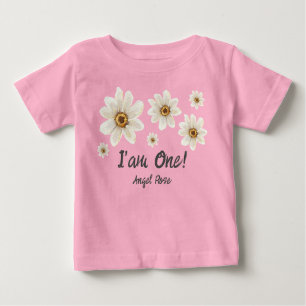1st Birthday Floral Watercolor Daisy Custom Cute Baby T-Shirt