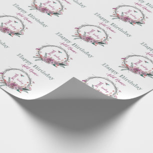 1st Birthday flower wreath Wrapping Paper