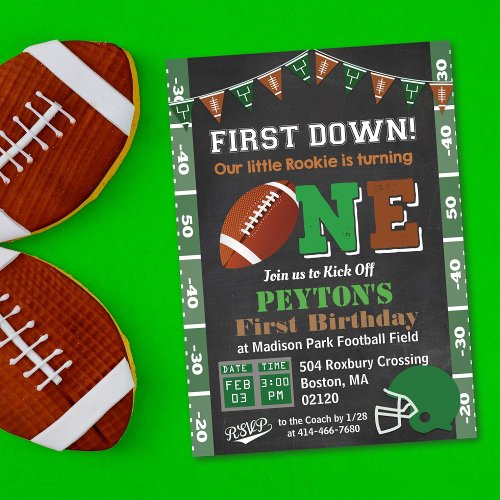1st Birthday Football Party Chalkboard Invitation