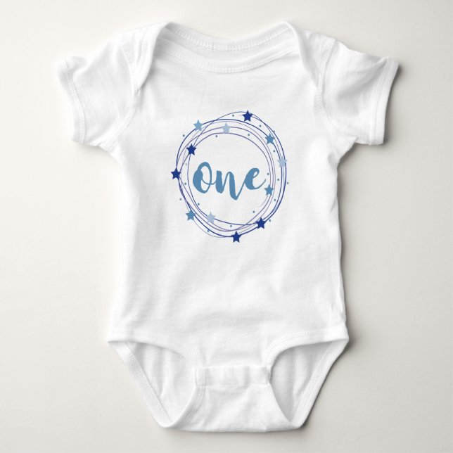 1st birthday for baby boy baby bodysuit (Front)
