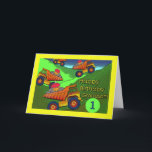 1st Birthday for Grandson, Dump Trucks, Cupcakes Card<br><div class="desc">Colorful dump trucks are ready to pile it on for a grandon's first birthday. Art,  image,  and verse copyright © Shoaff Ballanger Studios.</div>